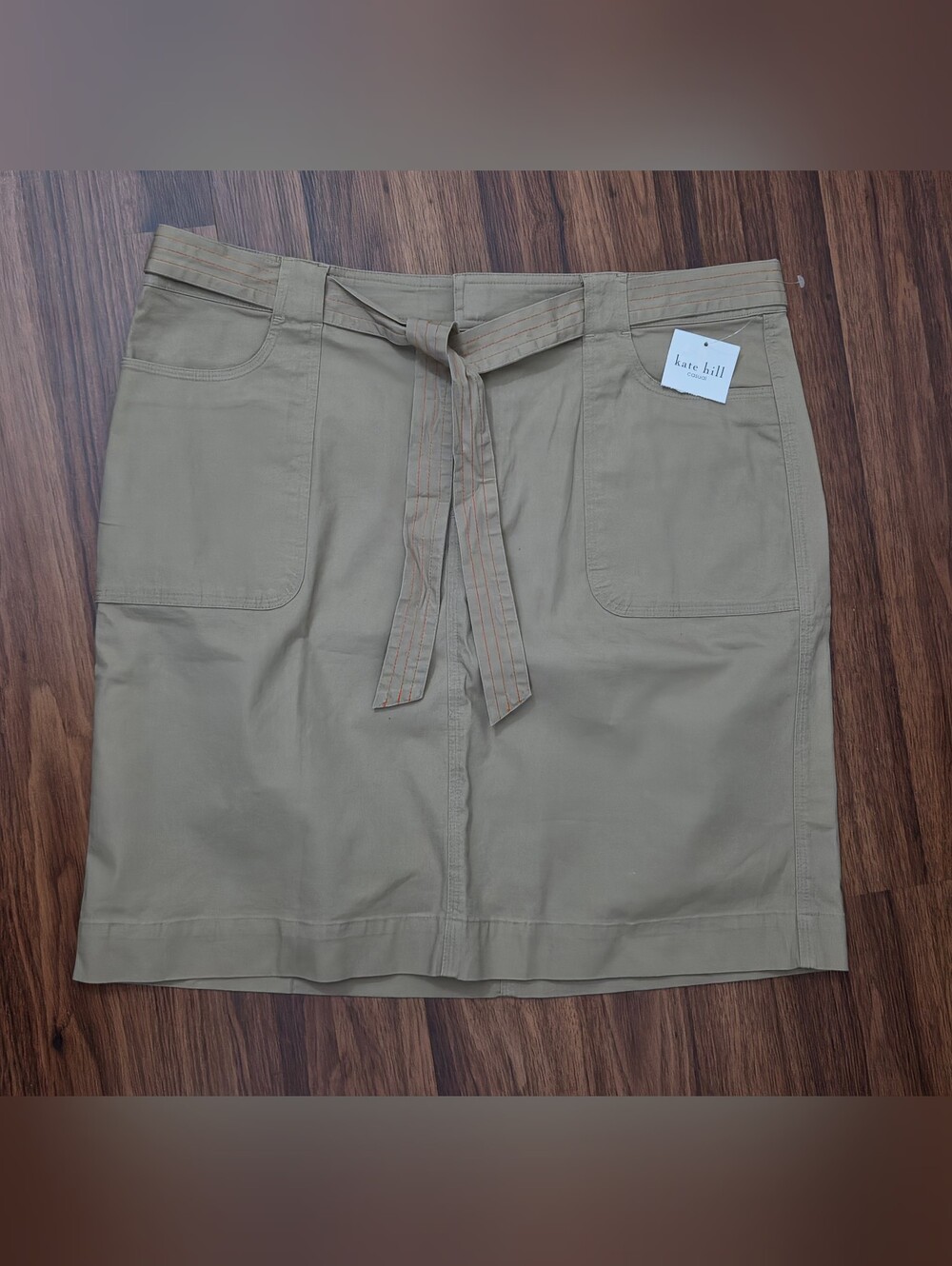 Kate Hill Khaki Utility Skirt with Tie Waist